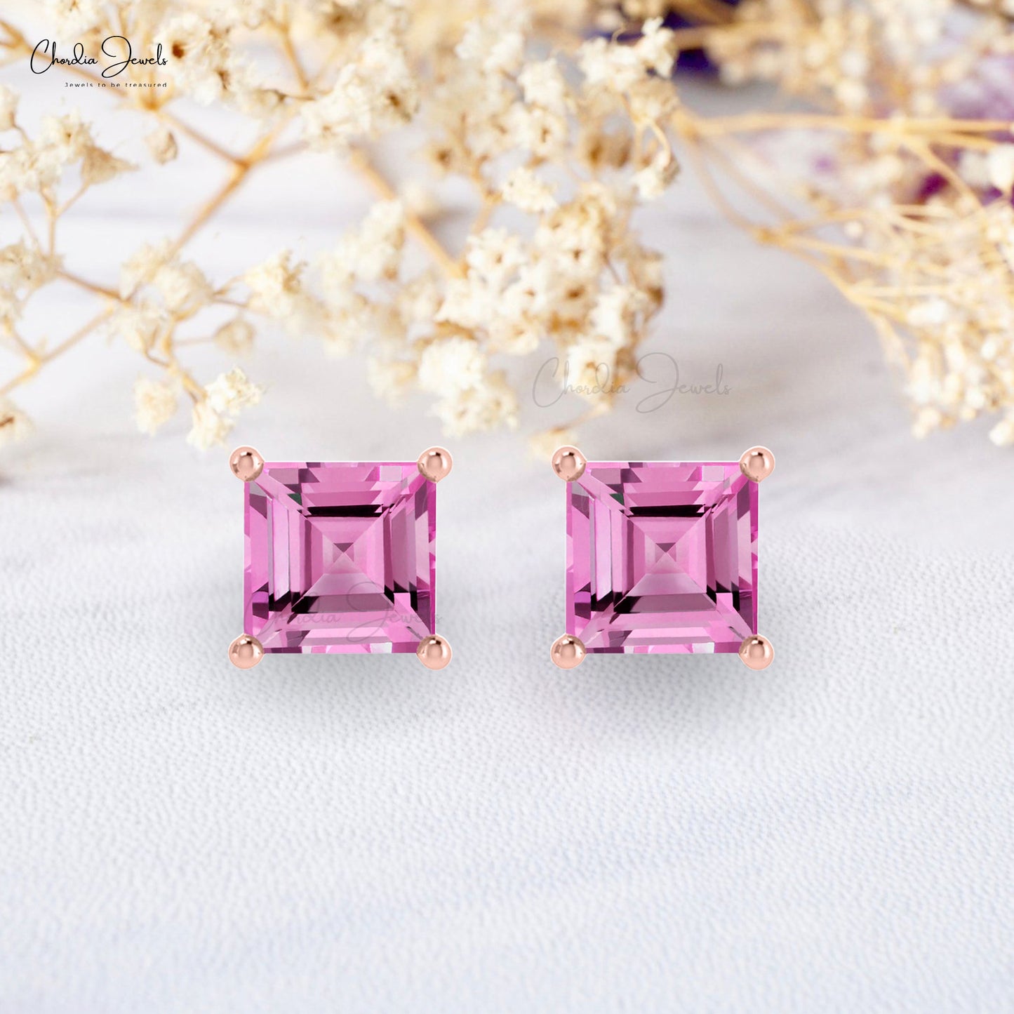 14k gold pink sapphire earrings