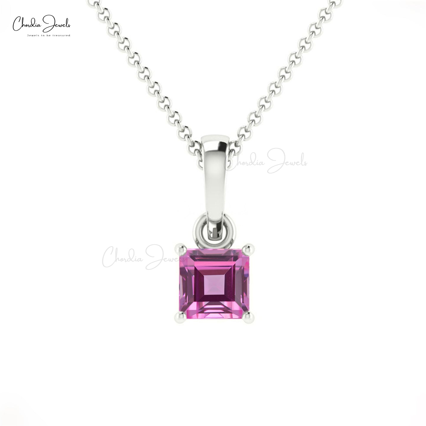 Genuine Pink Sapphire Solitaire Pendant 4mm Square Cut Gemstone Handmade Pendant Necklace 14k Real Gold Affordable Jewelry
