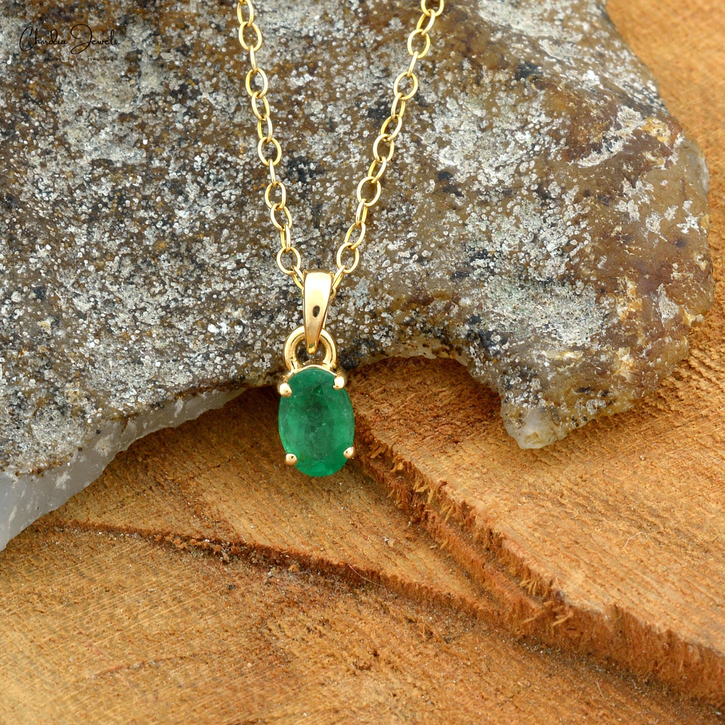 Solitaire Pendant In 14k Yellow Gold Genuine 0.41ct Emerald Single Stone Pendant For Love