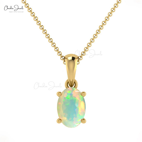 Elegant Opal 6x4mm Oval Gemstone Solitaire Pendant 14k Gold Charm Pendant For Mother's Day