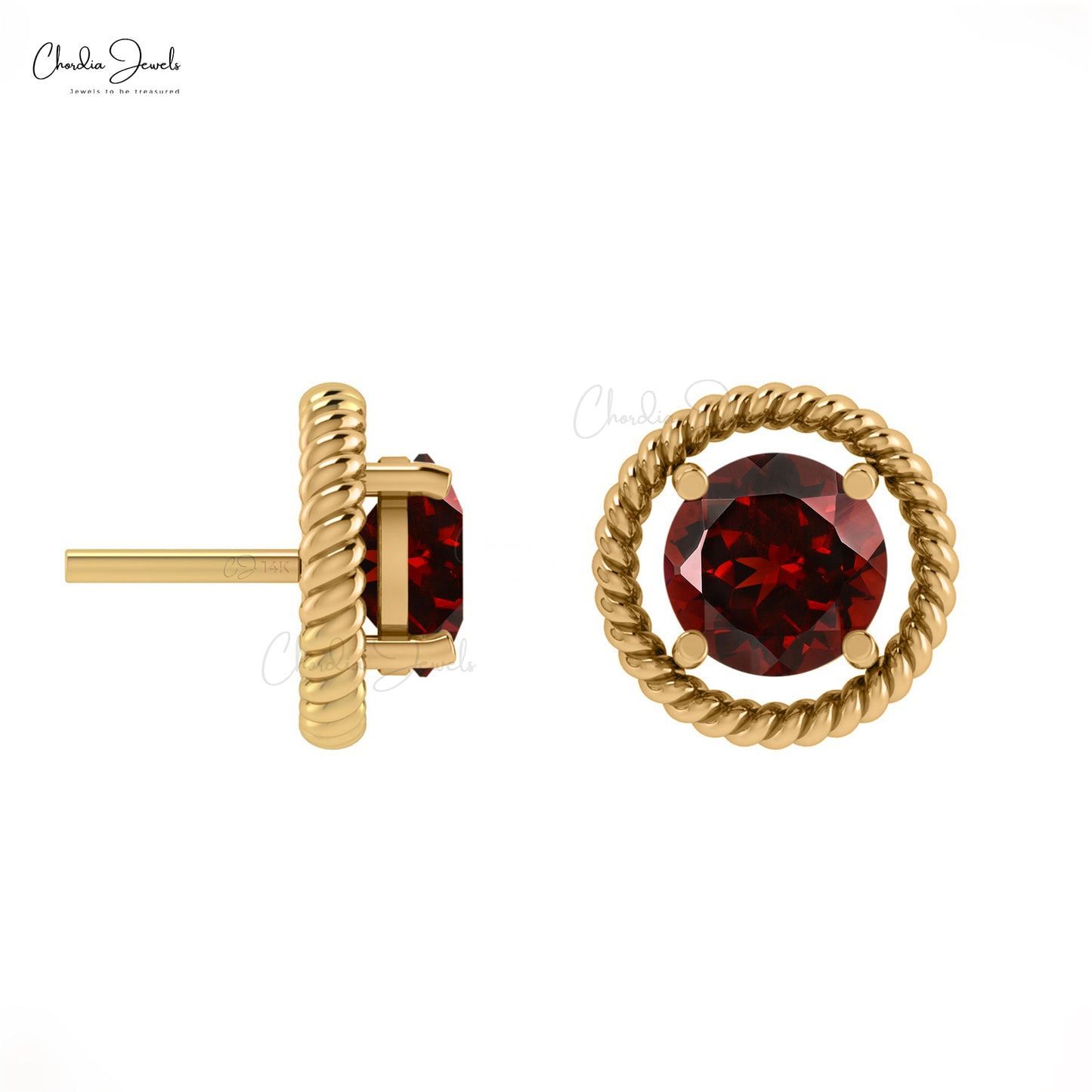 Egte Granaat Spiraal Oorknopies 14k Regte Goud 1.3Ct Ronde Sny Edelsteen Oorbelle Vir Kersfees