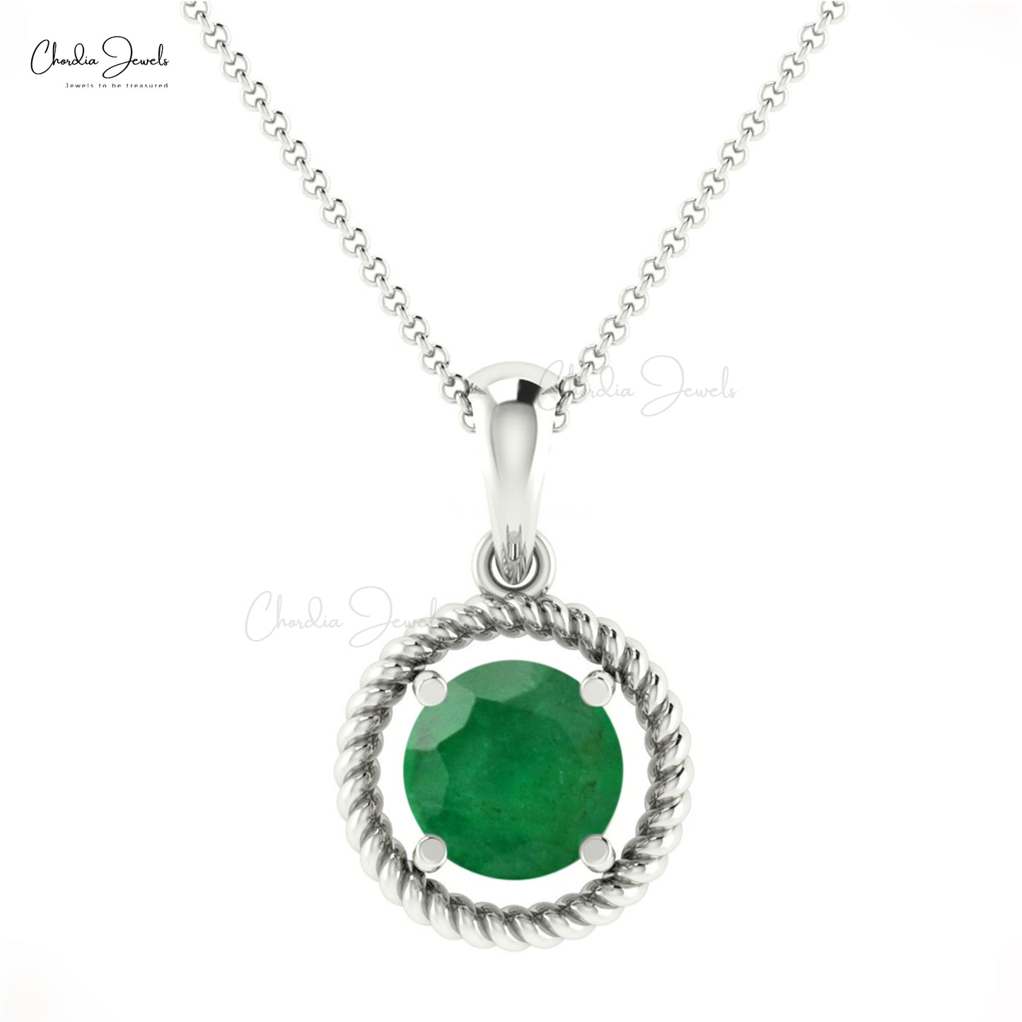 Solitaire Spiral Pendant With Genuine Emerald 14K Solid Gold Prong Set Pendant For Wife