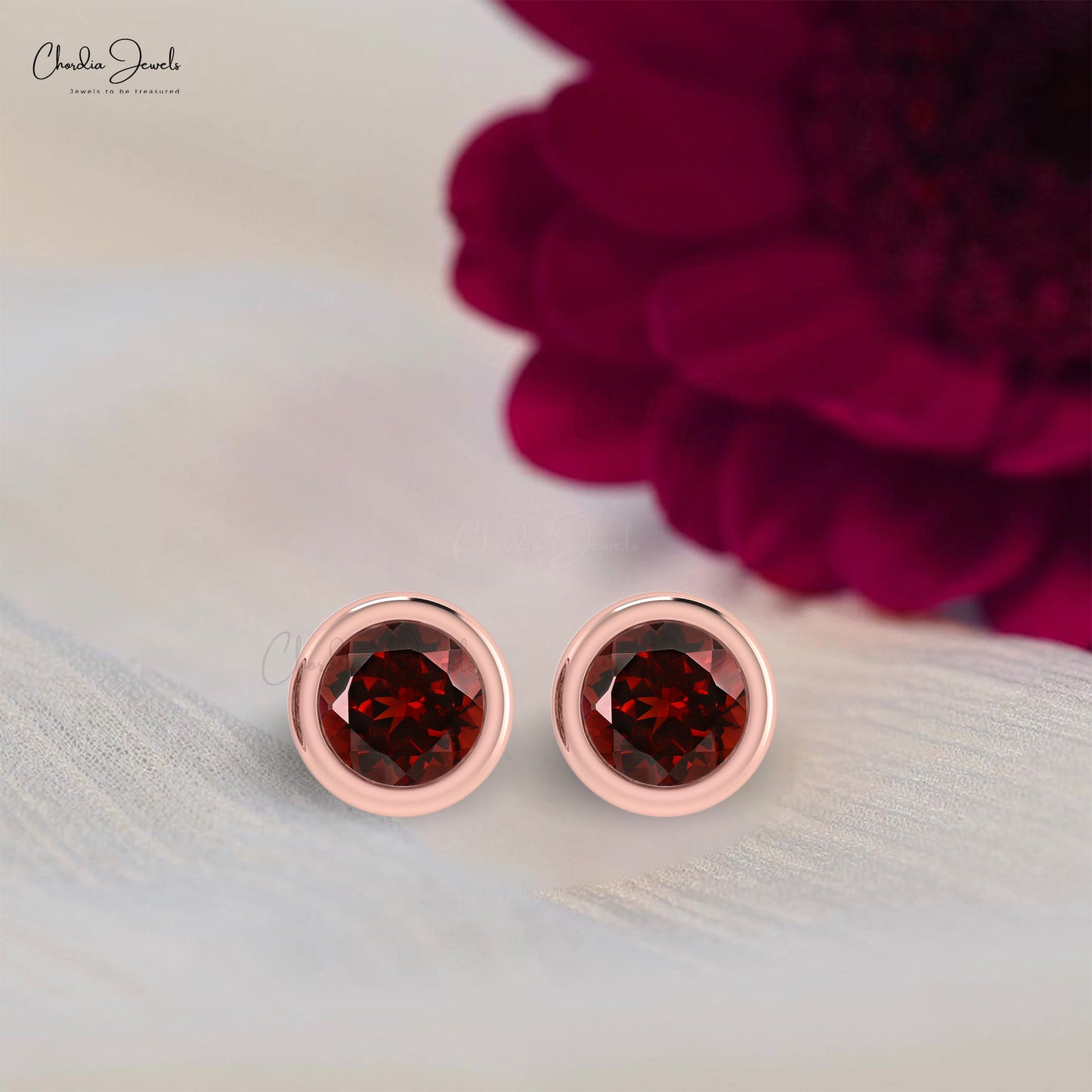 Natural Garnet 1.3Ct Round Cut Earrings 14k Solid Gold Gemstone Solitaire Studs For Women