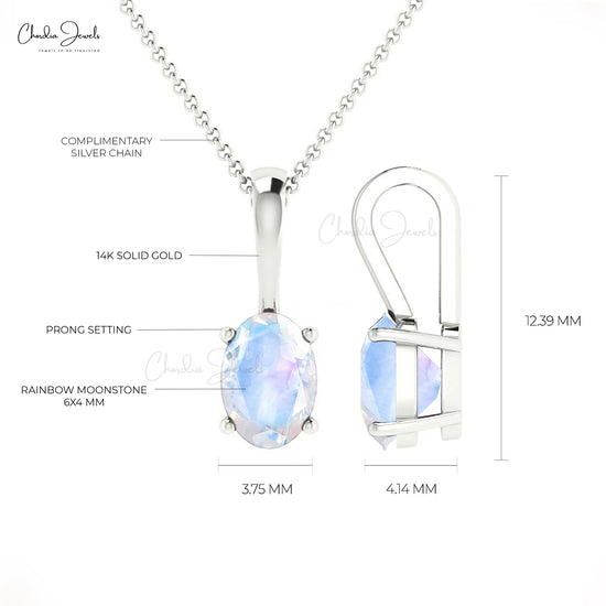 Delicate 0.28Ct Rainbow Moonstone Solitaire Pendant 14k Gold Oval Cut Gemstone Fine Jewelry