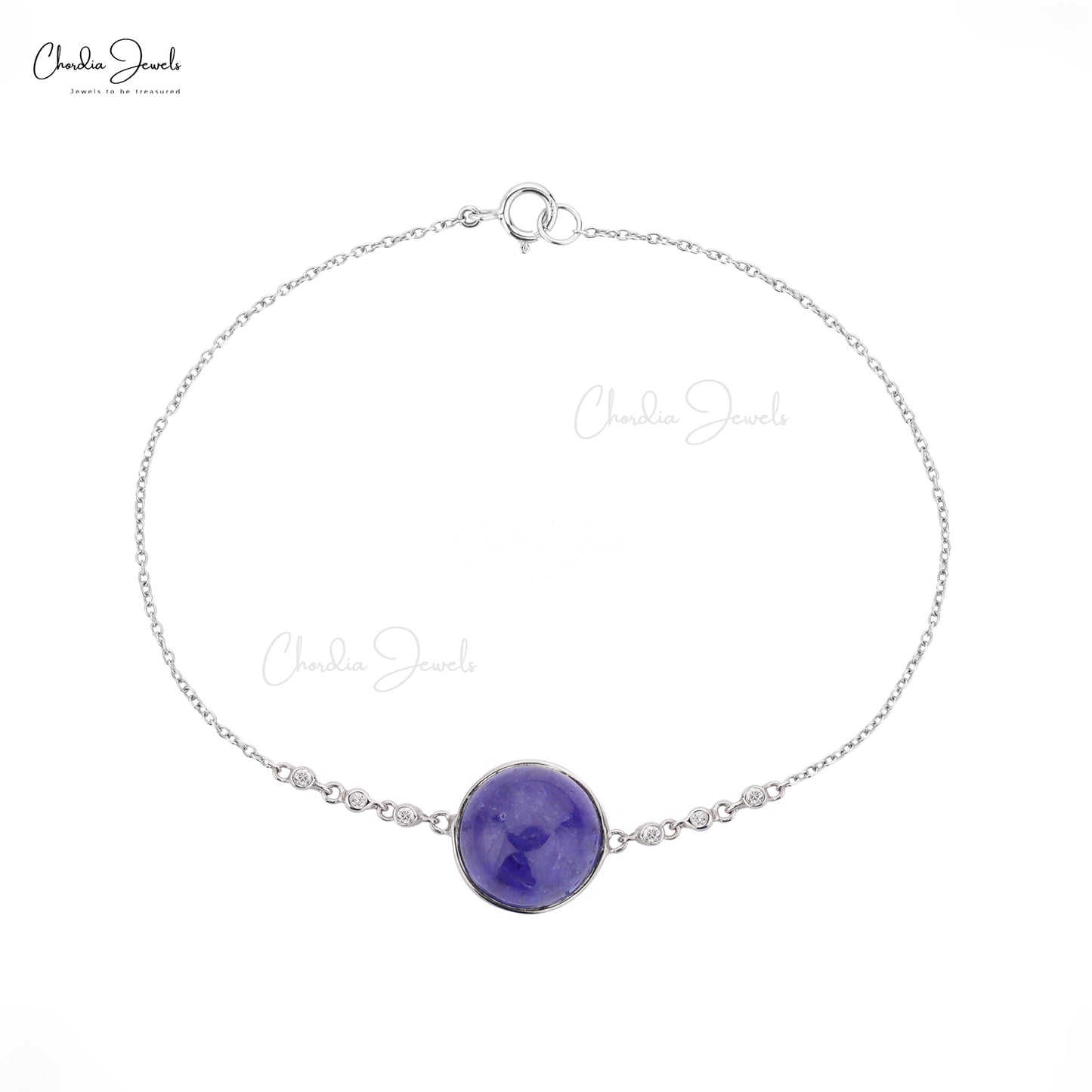 14k solid gold bracelet with 10mm tanzanite gemstone and white diamonds