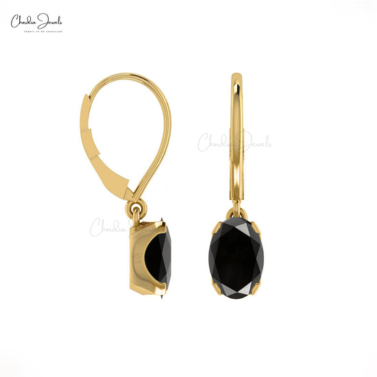 Authentic Black Diamond Dangle Earrings in 14k Real Gold Delicate Earring For Birthday Gift