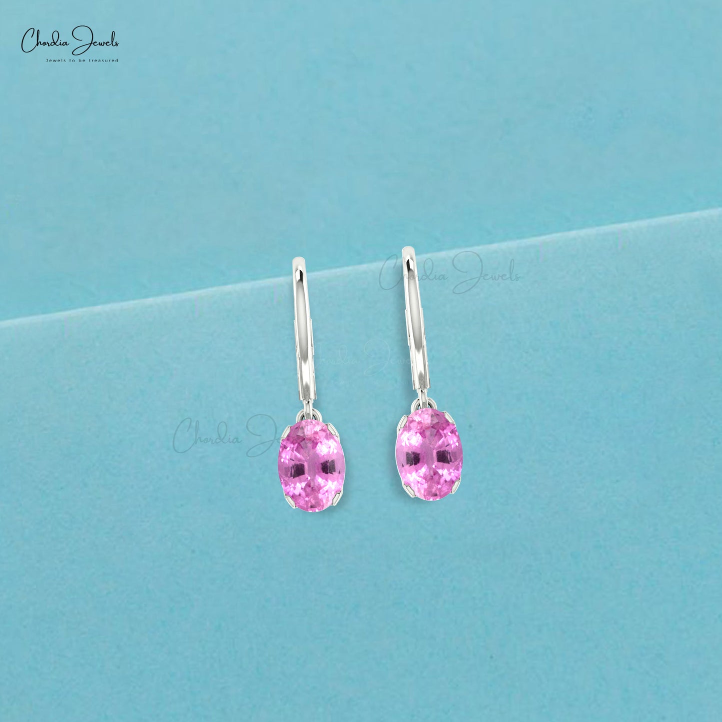 14k gold pink sapphire leverback earrings
