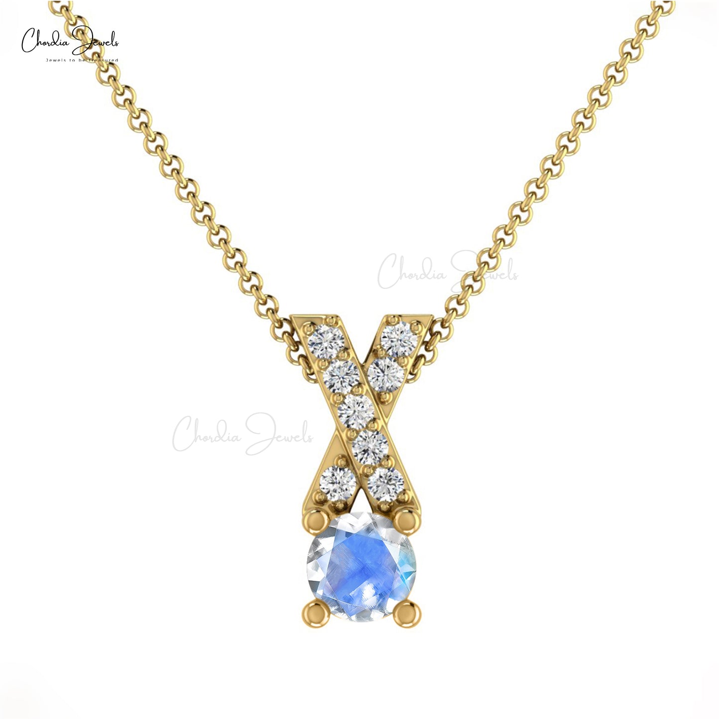 Natuurlike Maansteen Kruis-hangertjie in 14k soliede goud pave diamant damesjuweliersware