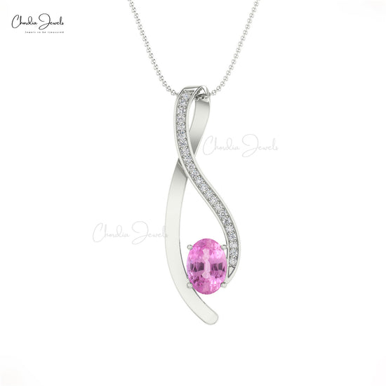 Authentic 6x4mm Pink Sapphire Curve Pendant 14k Solid Gold Overlay Pendant For Women