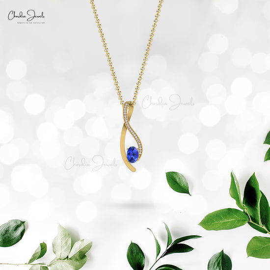 Natural Tanzanite Overlay Pendant 0.54Ct Oval Cut Handmade Pendant 14k Real Gold Diamond Hallmarked Jewelry Gift For Her