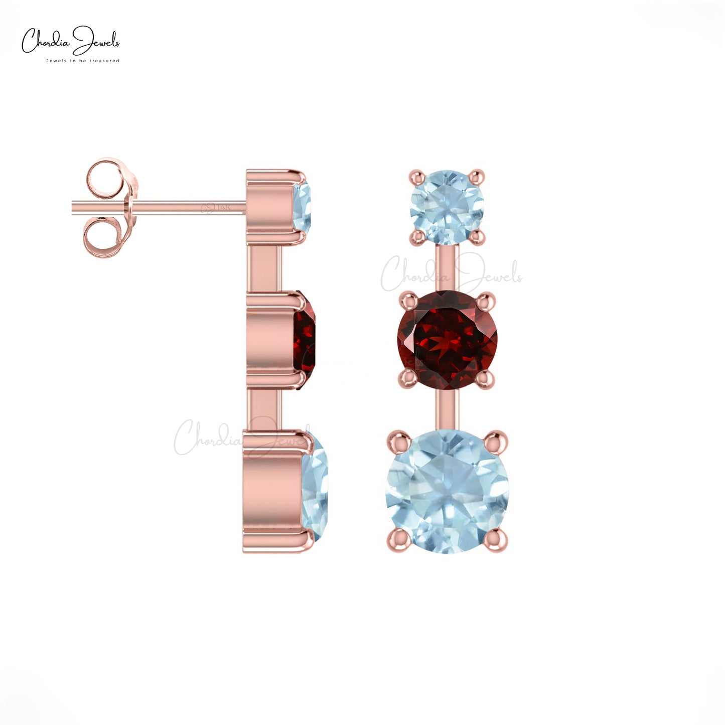 garnet 3-stone earrings