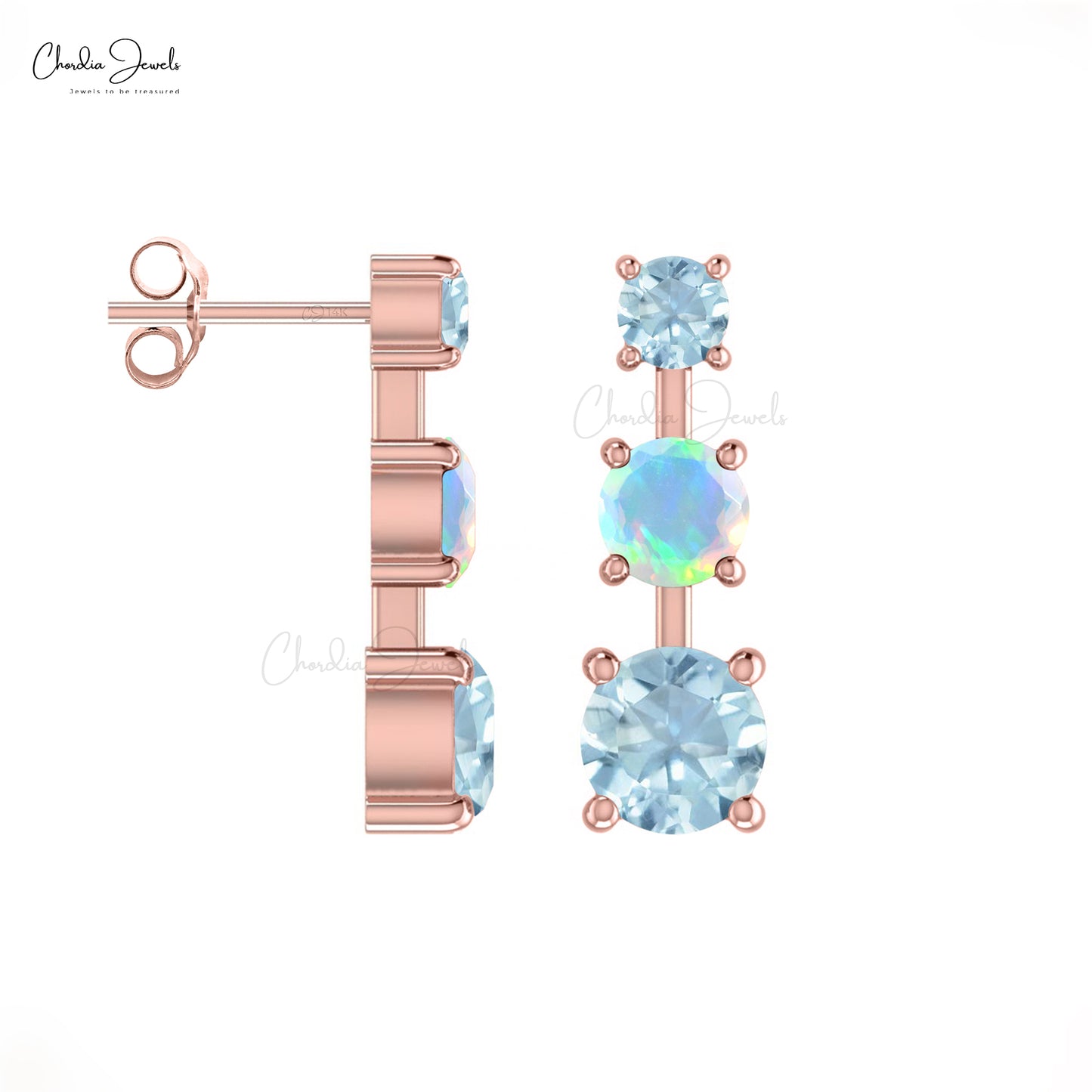Natural Opal & Aquamarine Gemstone Studs