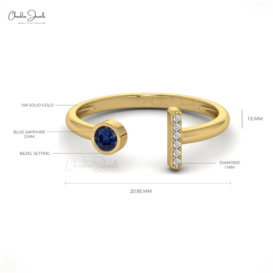 Genuine Blue Sapphire Ring 14k Real Gold Certified Diamond Engagement Ring 3mm Round Cut Gemstone Ring For Gift