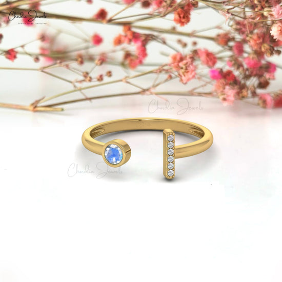 Solid 14k Gold Purity Ring Natural Rainbow Moonstone Dainty Ring 3mm Round Gemstone Minimalist Proposal Ring For Her