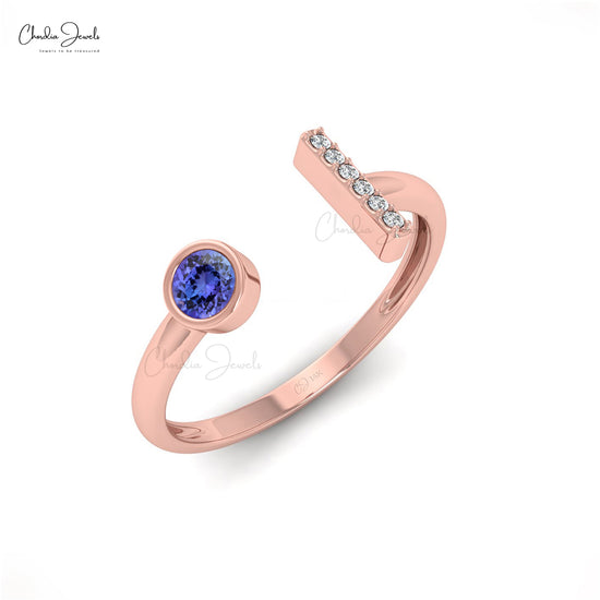 Split Shank Ring With Tanzanite Gemstone 14k Solid Gold Diamond Bar Unique Promise Ring