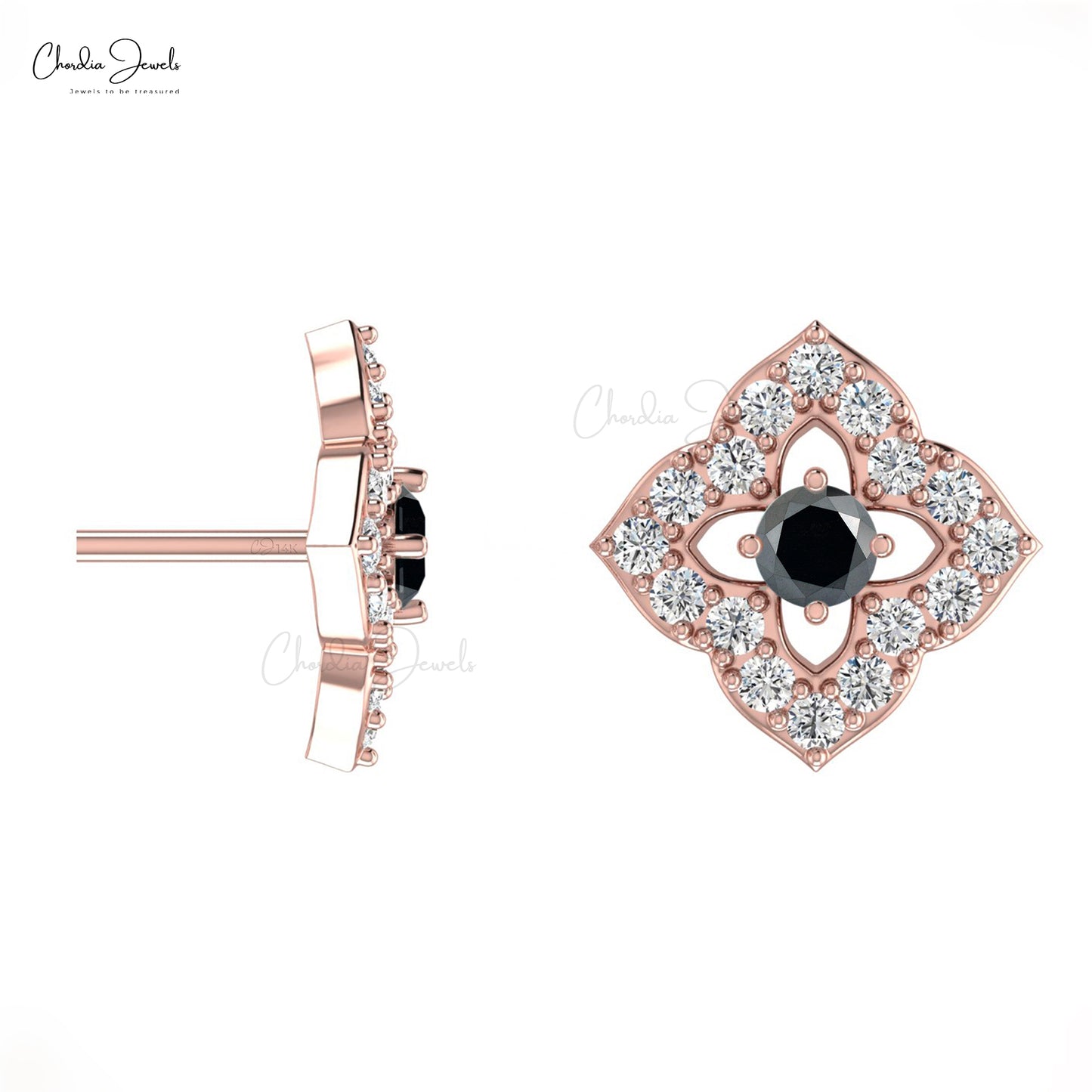 black diamond floral studs
