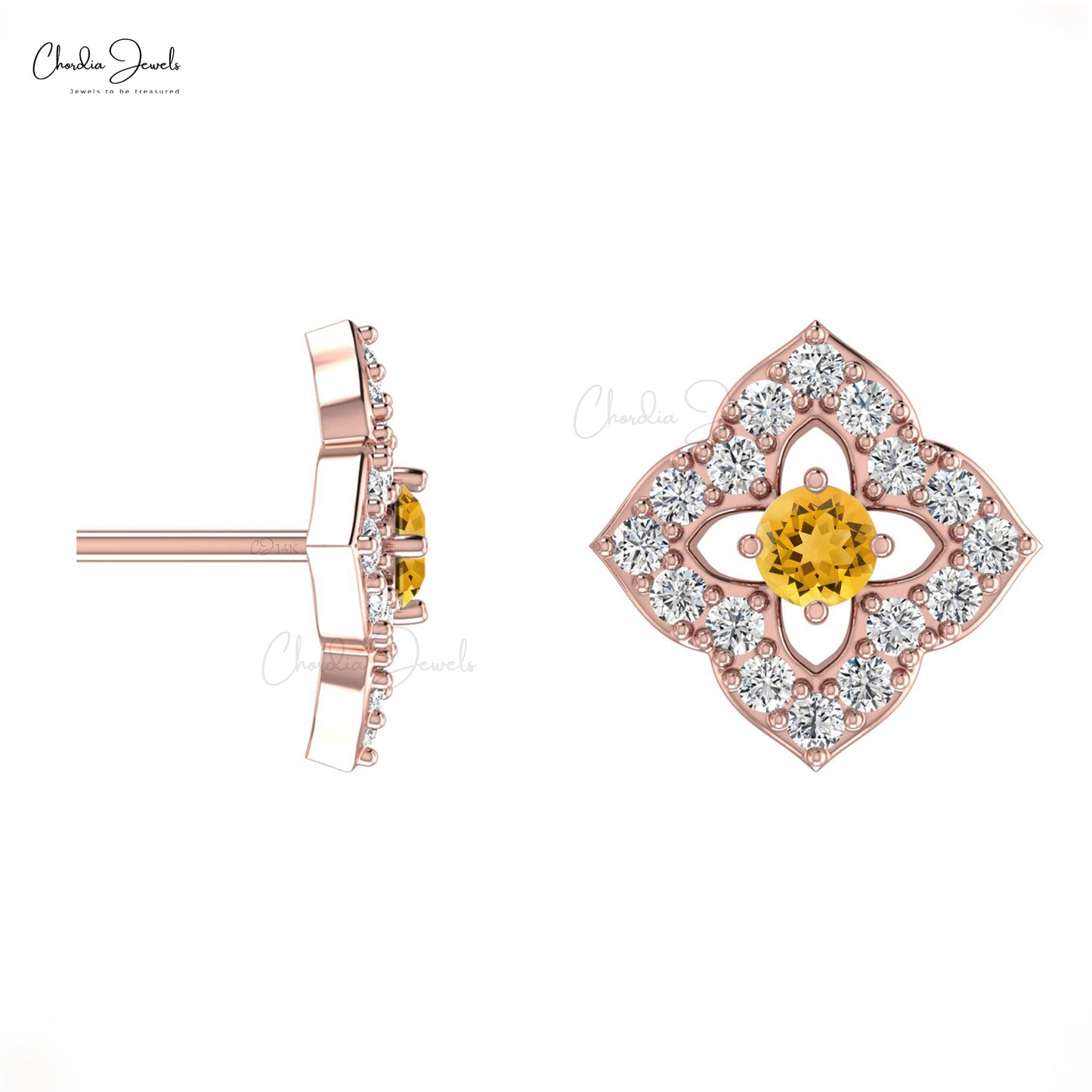 Citrine Floral Studs