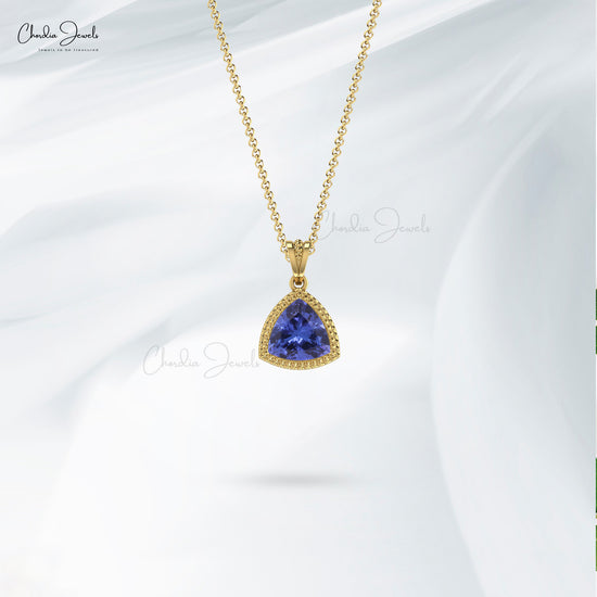 Natural Tanzanite 6mm Trillion Cut Gemstone Pendant 14k Real Gold Art Deco Solitaire Pendant Fine Jewelry For Easter Day