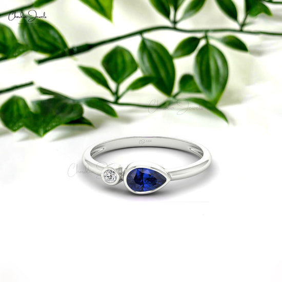 Natural Blue Sapphire 6x4mm Pear Cut Engagement Ring 14k Real Gold Certified Diamond Fine Jewelry For Women's
