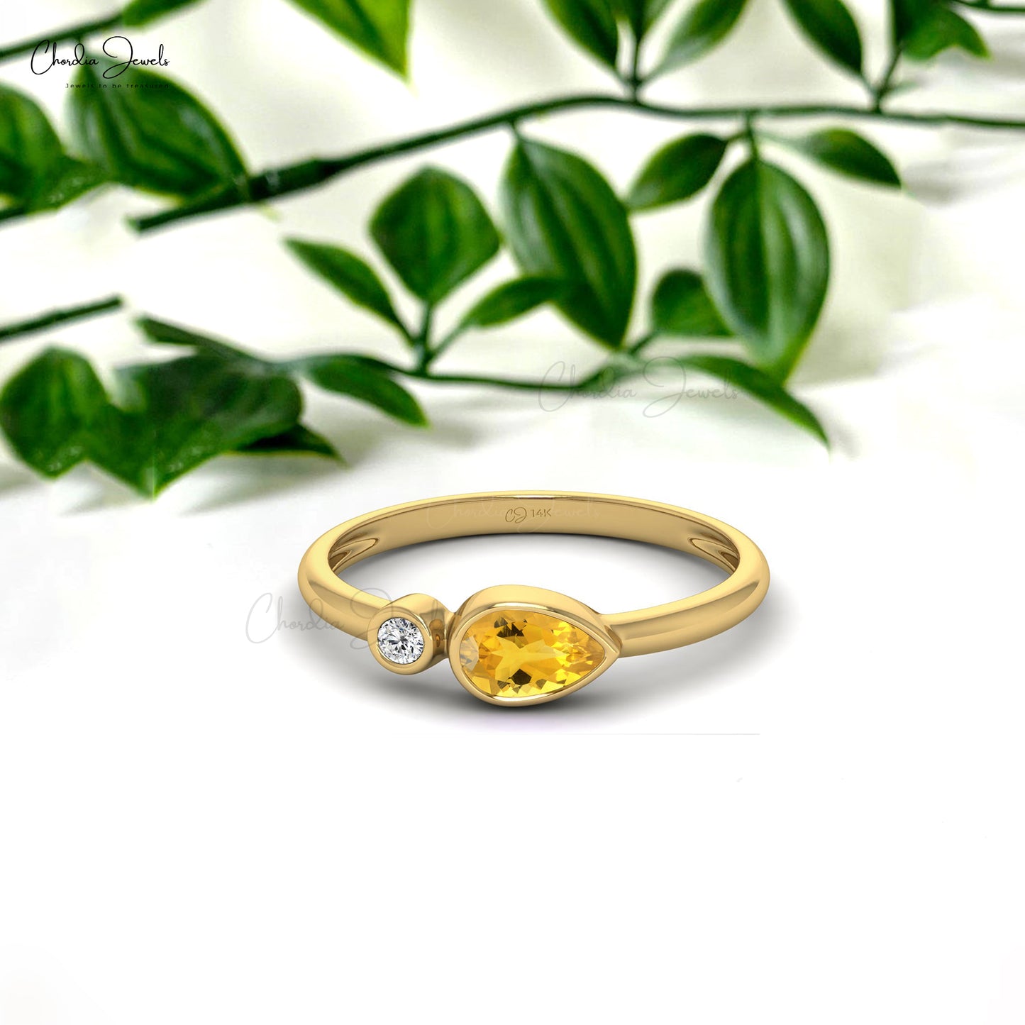 Natural Citrine 6x4mm Pear Cut Gemstone Wedding Ring 14k Real Gold Promise Ring Hallmarked Fine Jewelry For Women's