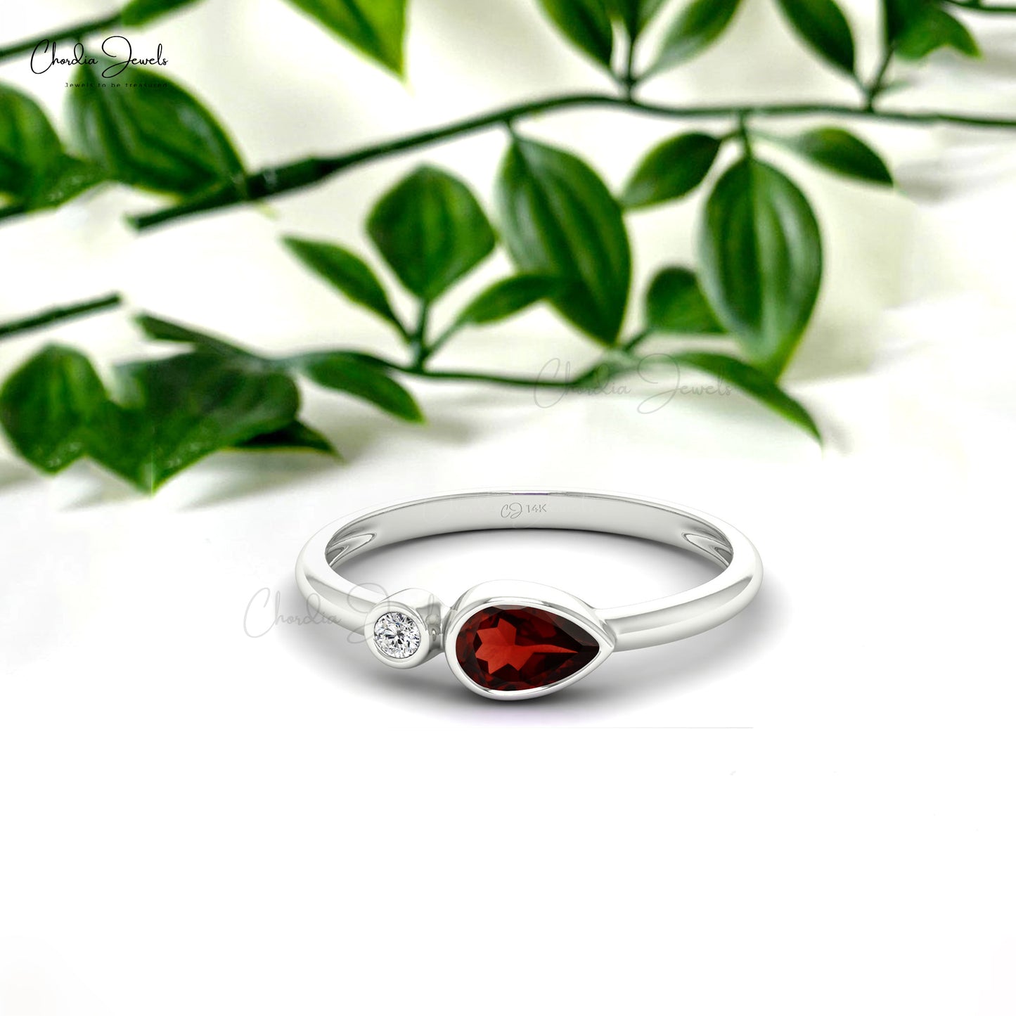 Natural Garnet 6x4mm Pear Cut Gemstone Engagement Ring 14k Real Gold Diamond Promise Ring For Her