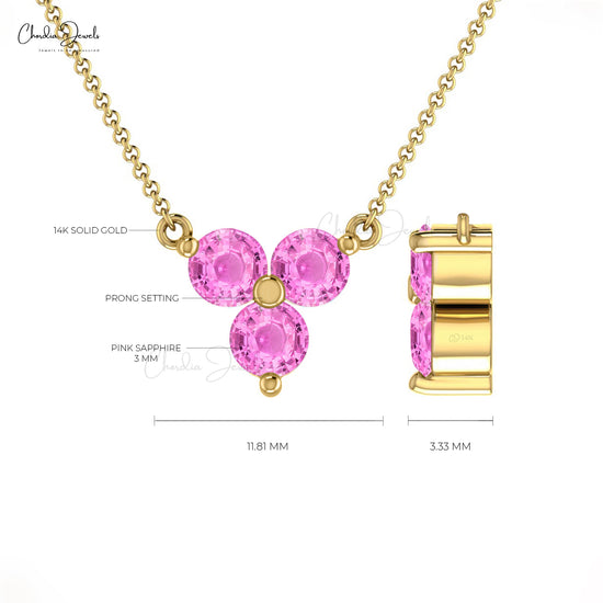 Real 14k Gold Natural Pink Sapphire Necklace For Women 0.51 Ct Round Cut Cluster Wedding Necklace For Her