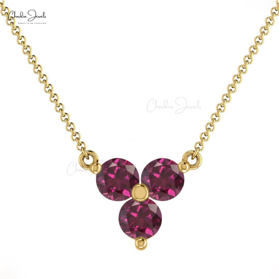 Three-Stone Genuine Rhodolite Garnet 14k Gold Necklace