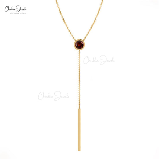 BAuthentic Garnet 14k Solid Gold Chain Lariat Necklace For Women