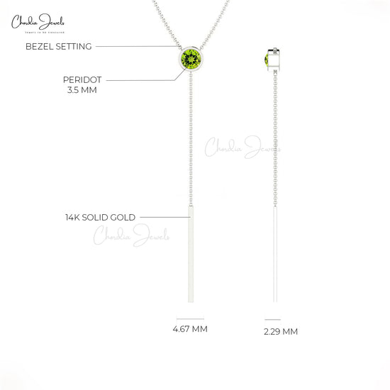 Bezel Set 0.23ct Peridot Solitaire Necklace 14k Solid Gold Light Weight Lariat Necklace For Bridesmaid 