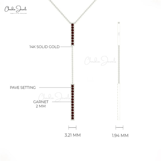 Real 14k Gold Red Garnet Gemstone Long Drop Necklace For Gift