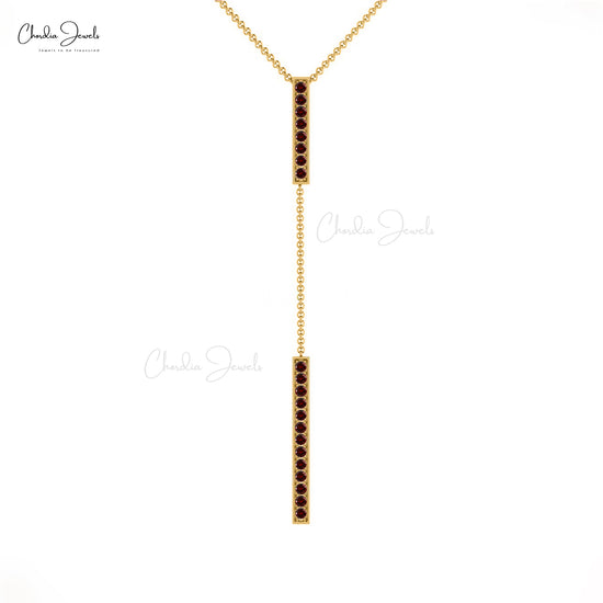 Real 14k Gold Red Garnet Gemstone Long Drop Necklace For Gift