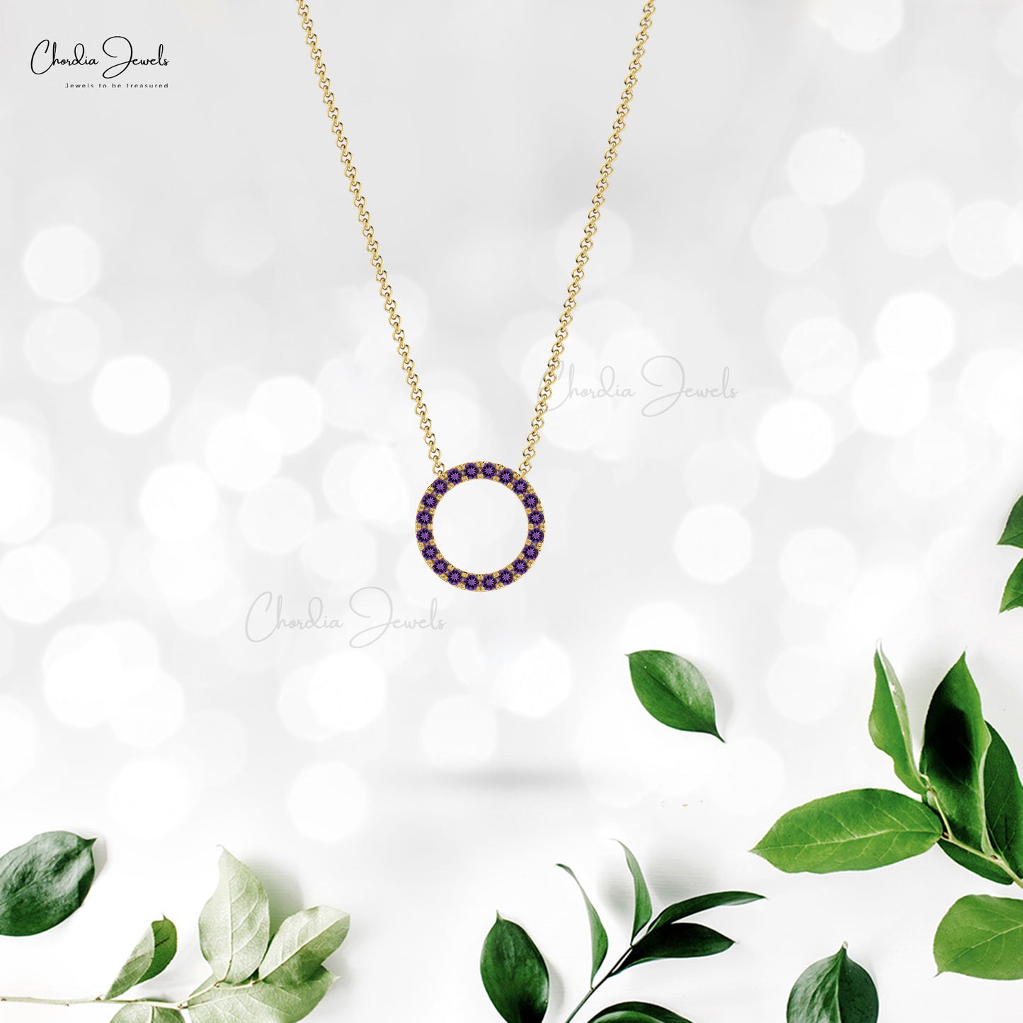 Purple Amethyst Circle Necklace 14k Real Gold 2mm Brilliant Round Cut Gemstone Handmade Necklace Jewelry For Her