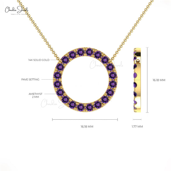 Purple Amethyst Circle Necklace 14k Real Gold 2mm Brilliant Round Cut Gemstone Handmade Necklace Jewelry For Her