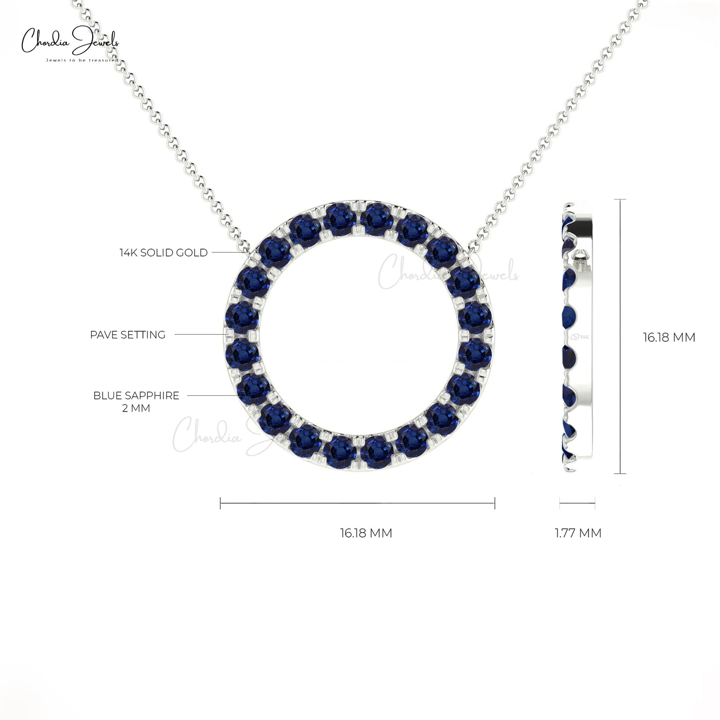 Blue Sapphire 2mm Brilliant Round Cut Natural Gemstone Handmade Necklace 14k Real Gold Hallmarked Jewelry For Her