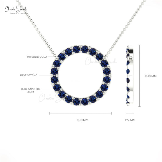 Blue Sapphire 2mm Brilliant Round Cut Natural Gemstone Handmade Necklace 14k Real Gold Hallmarked Jewelry For Her