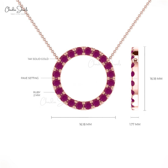 Natural Ruby July Birthstone Necklace 14k Real Gold Minimalist Circle Necklace 0.60Ct Round Gemstone Jewelry For Fiance Gift