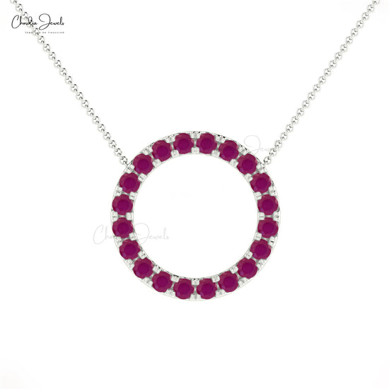 Natural Ruby July Birthstone Necklace 14k Real Gold Minimalist Circle Necklace 0.60Ct Round Gemstone Jewelry For Fiance Gift
