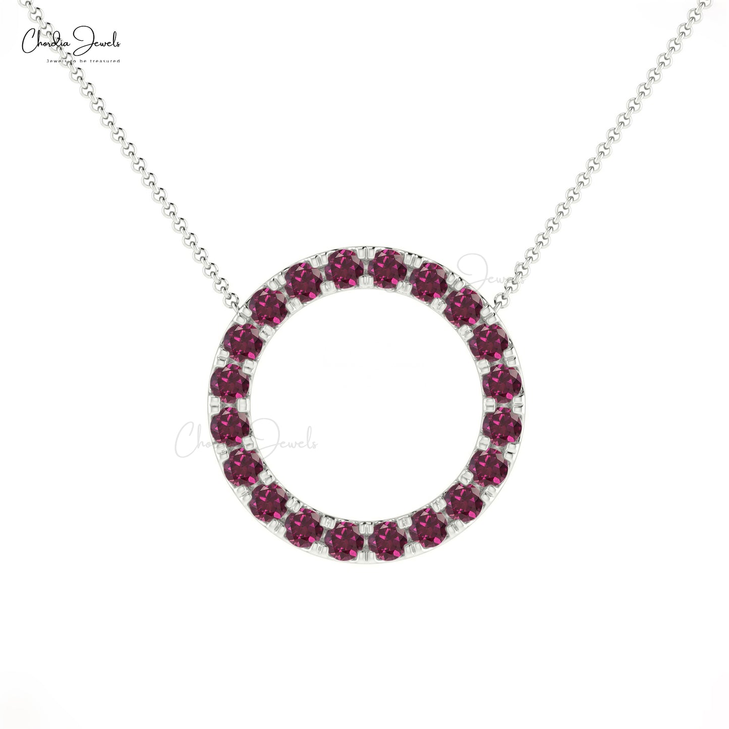 Real 14k Gold Eternity Halo Necklace Genuine Rhodolite Garnet Delicate Circle Charm Necklace