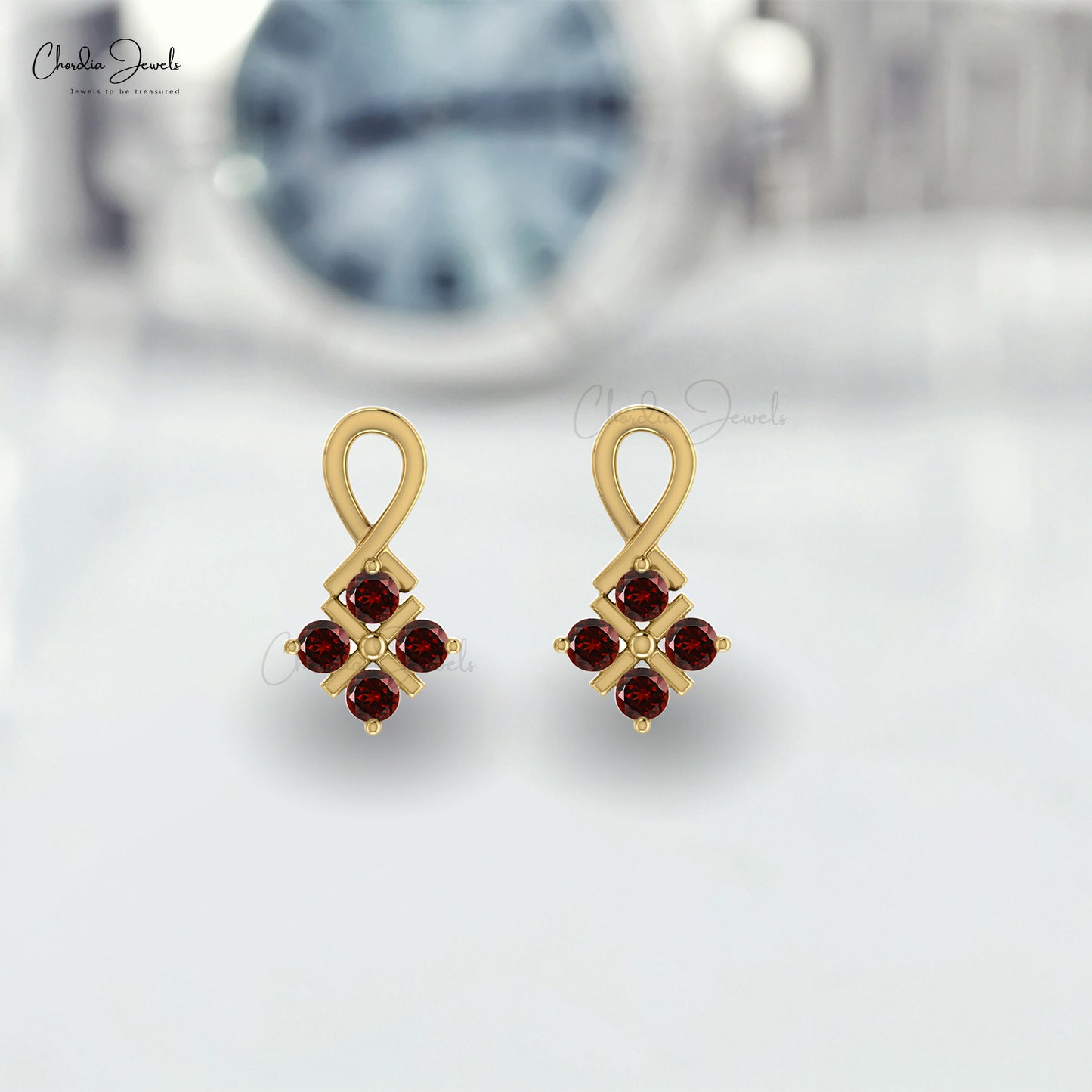 Elegant Red Garnet Twisted Studs 14k Real Gold 2mm Round Cut Natural Gemstone Minimal Earrings For January Birthstone