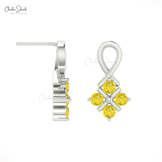 Twisted Stud Earrings With Yellow Sapphire Solid 14k Gold Push Back Minimalist Earring
