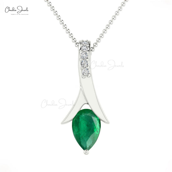 Tear Drop Pendant With 0.41ct Emerald Genuine Diamond Accents Delicate Pendant For Love