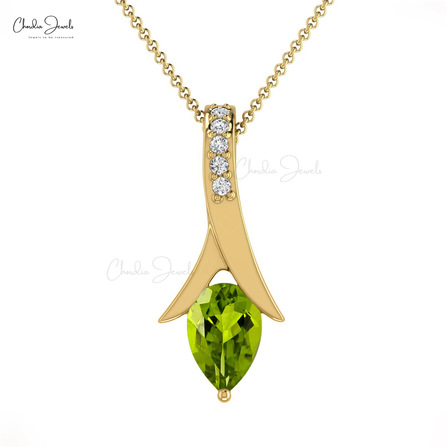 Natural Peridot Tear Drop Handmade Pendant 6X4mm Pear Cut Gemstone Pendant 14k Solid Gold Diamond Jewelry For Women