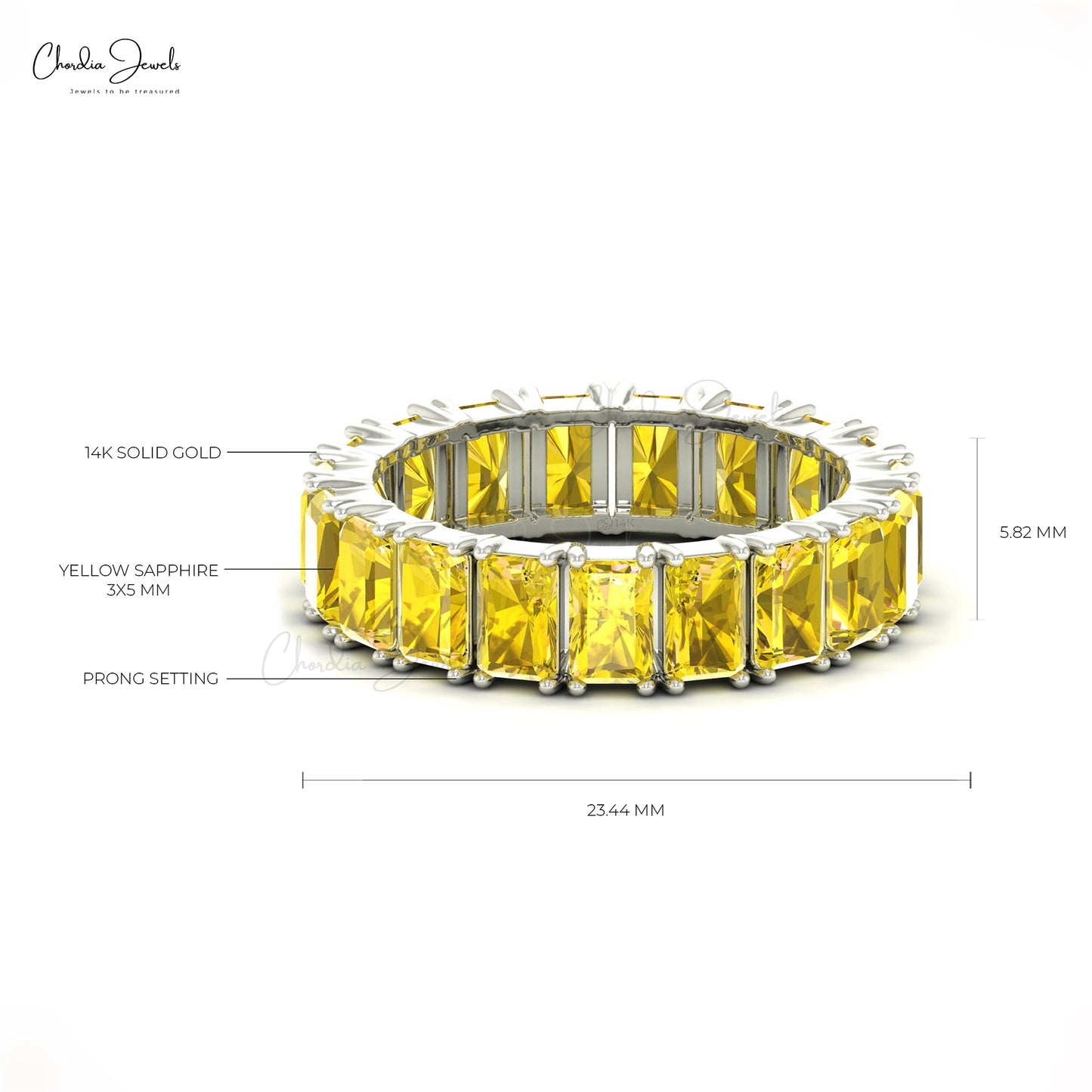 Genuine Yellow Sapphire Eternity Ring in Real 14k White Gold Band Valentine's Day Gift