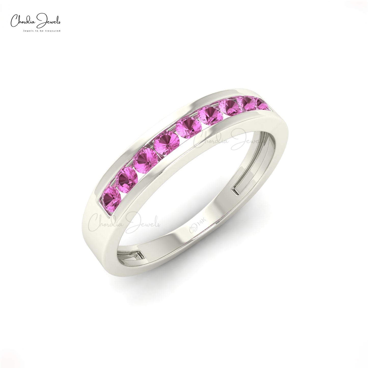 14k Gold Half Eternity Channel Set Pink Sapphire Band