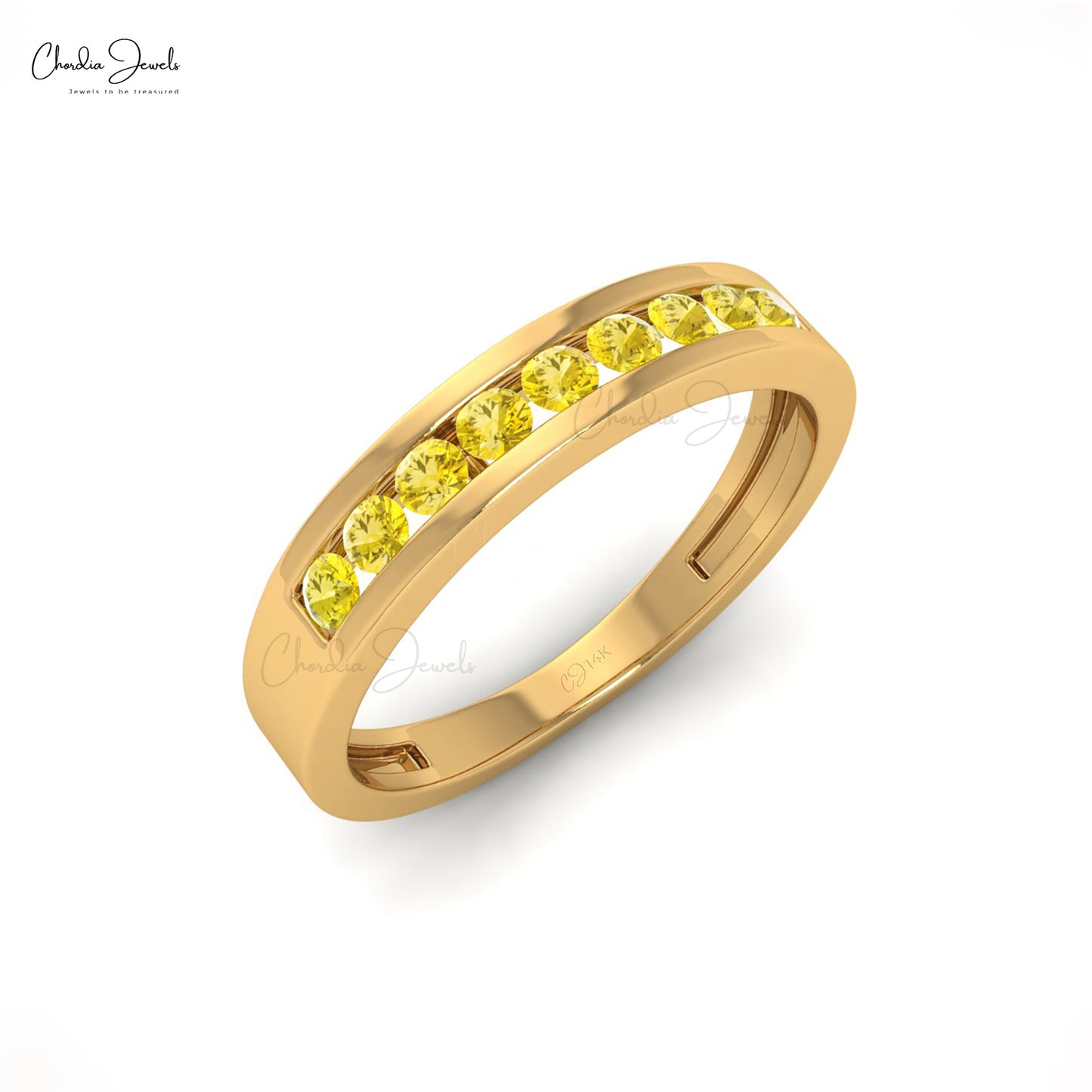 Chordia Jewels 14k Gold 2mm Round Yellow Sapphire Eternity Band