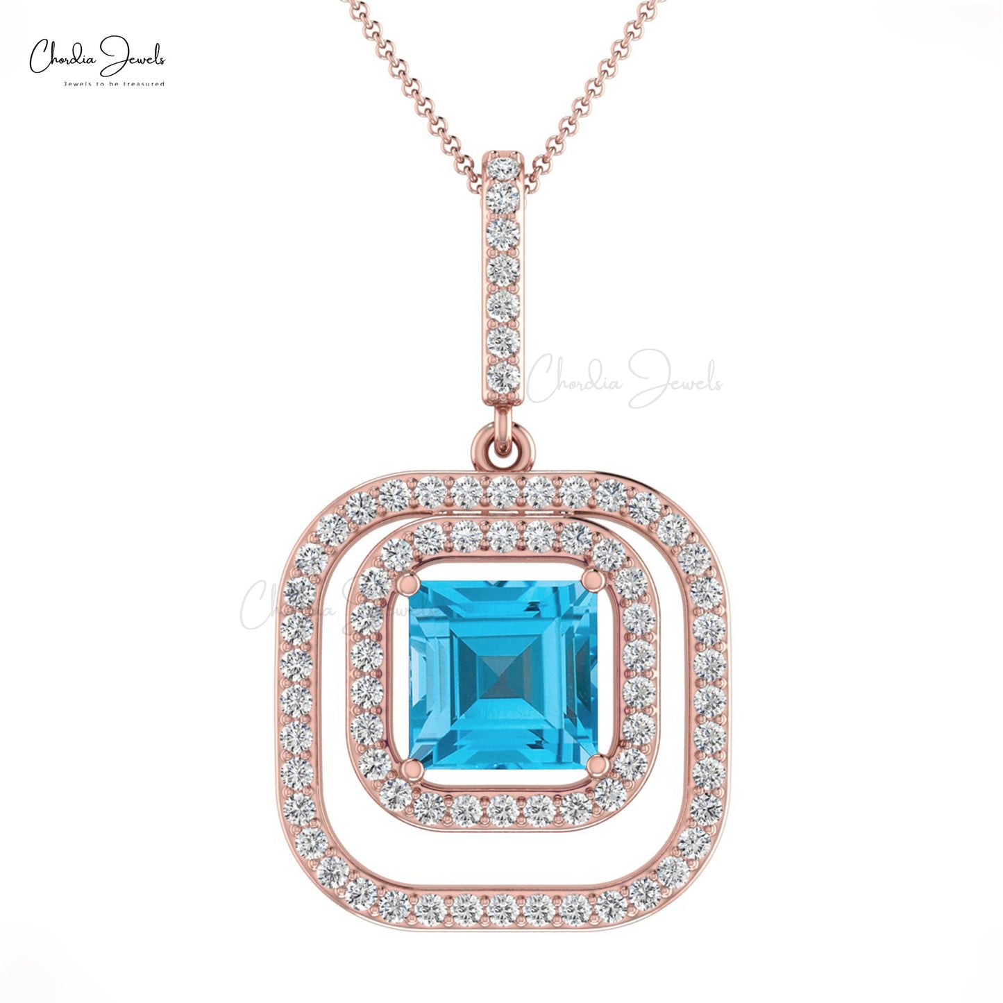 Swiss Blue Topaz Halo Pendant