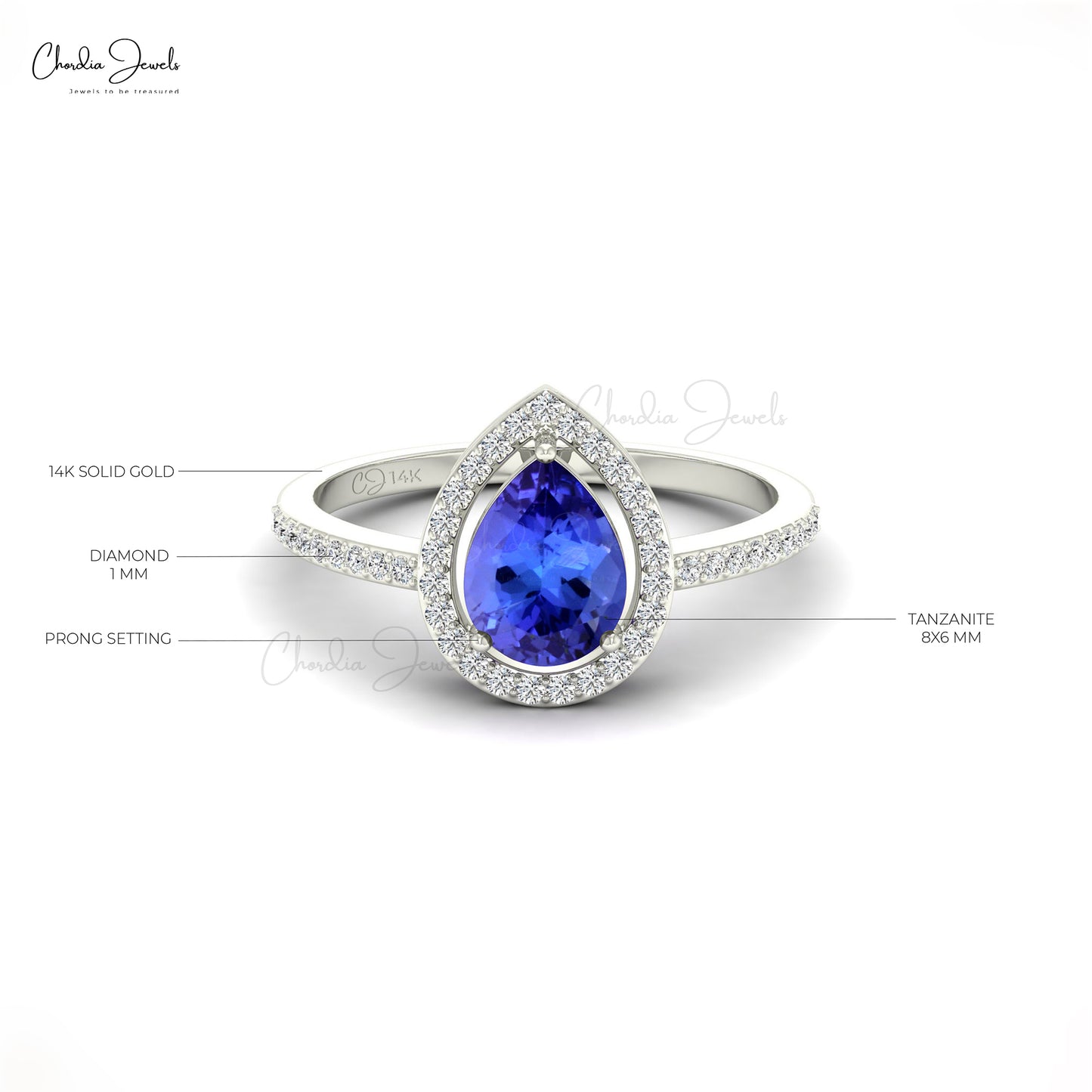 Natural Tanzanite Halo Ring In Solid 14k Gold Diamond Studded December Birthstone Ring