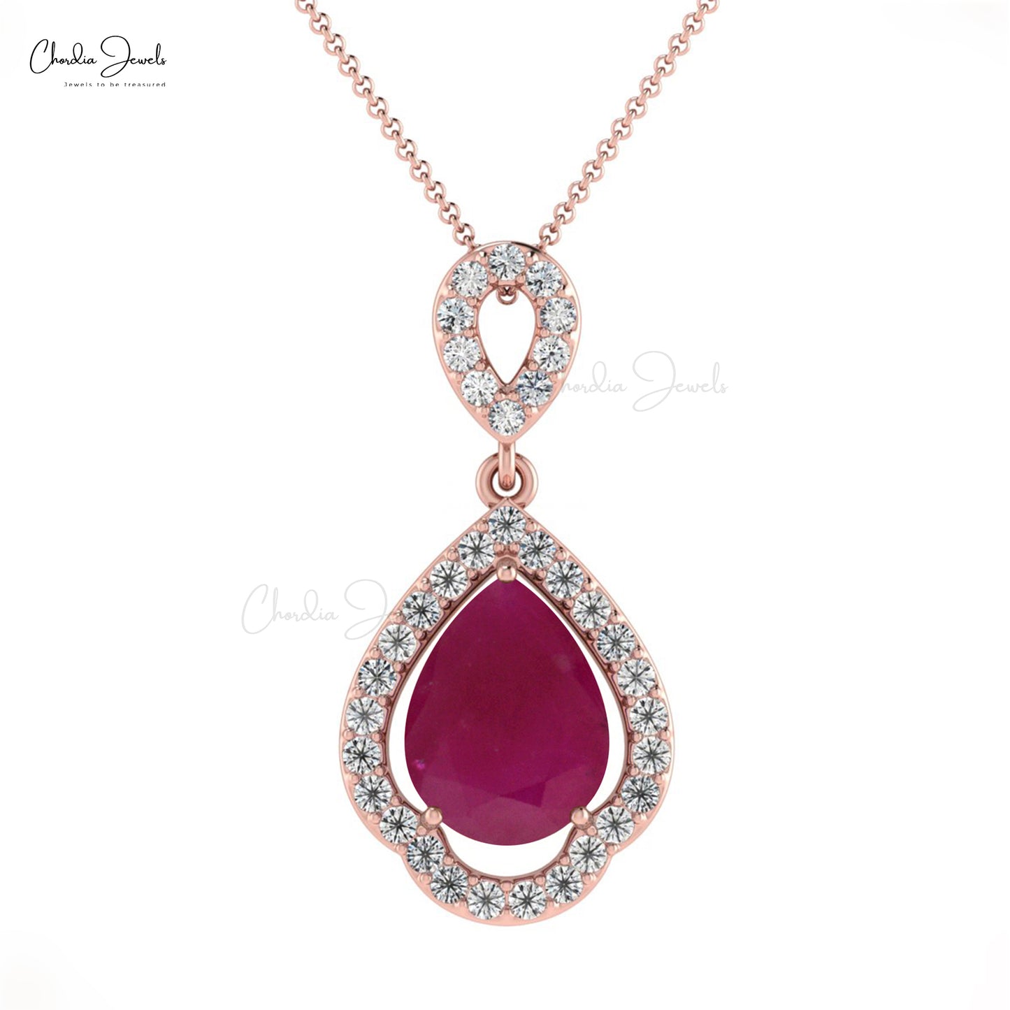 Ruby Diamond Halo Pendant