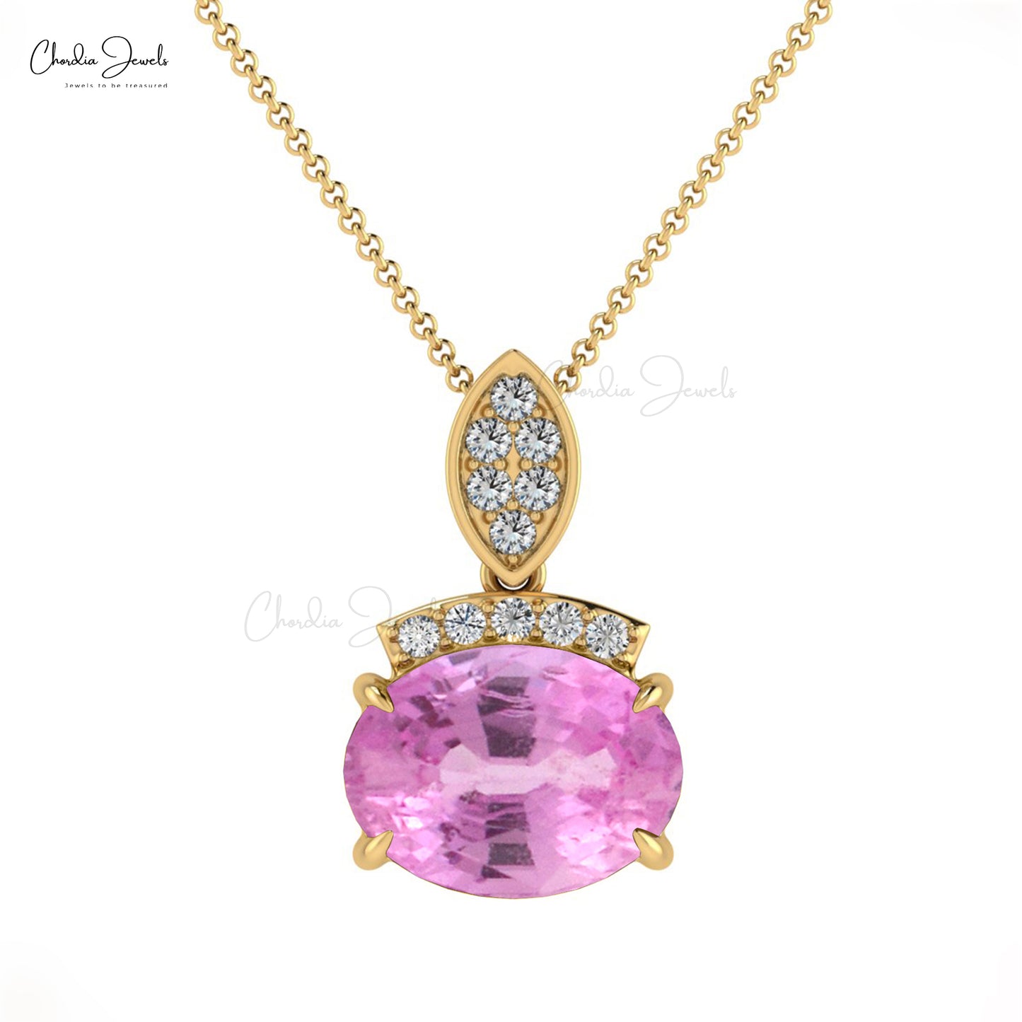 Dainty Pendant With Pink Sapphire & Diamond Accents Real 14k Gold Handcrafted Pendant