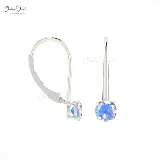 Solitaire Dangle Earrings With Natural Rainbow Moonstone Real 14k Hallmarked Gold Clasp Earring
